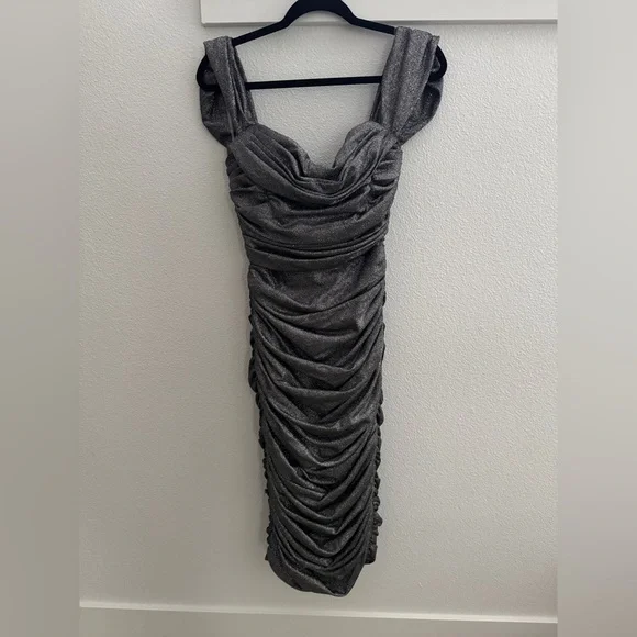 slim fit dress slacks House of CB Grey Eleanor Charcoal Pleated Corset Dress Large + Plus Cup UK  L main image 1